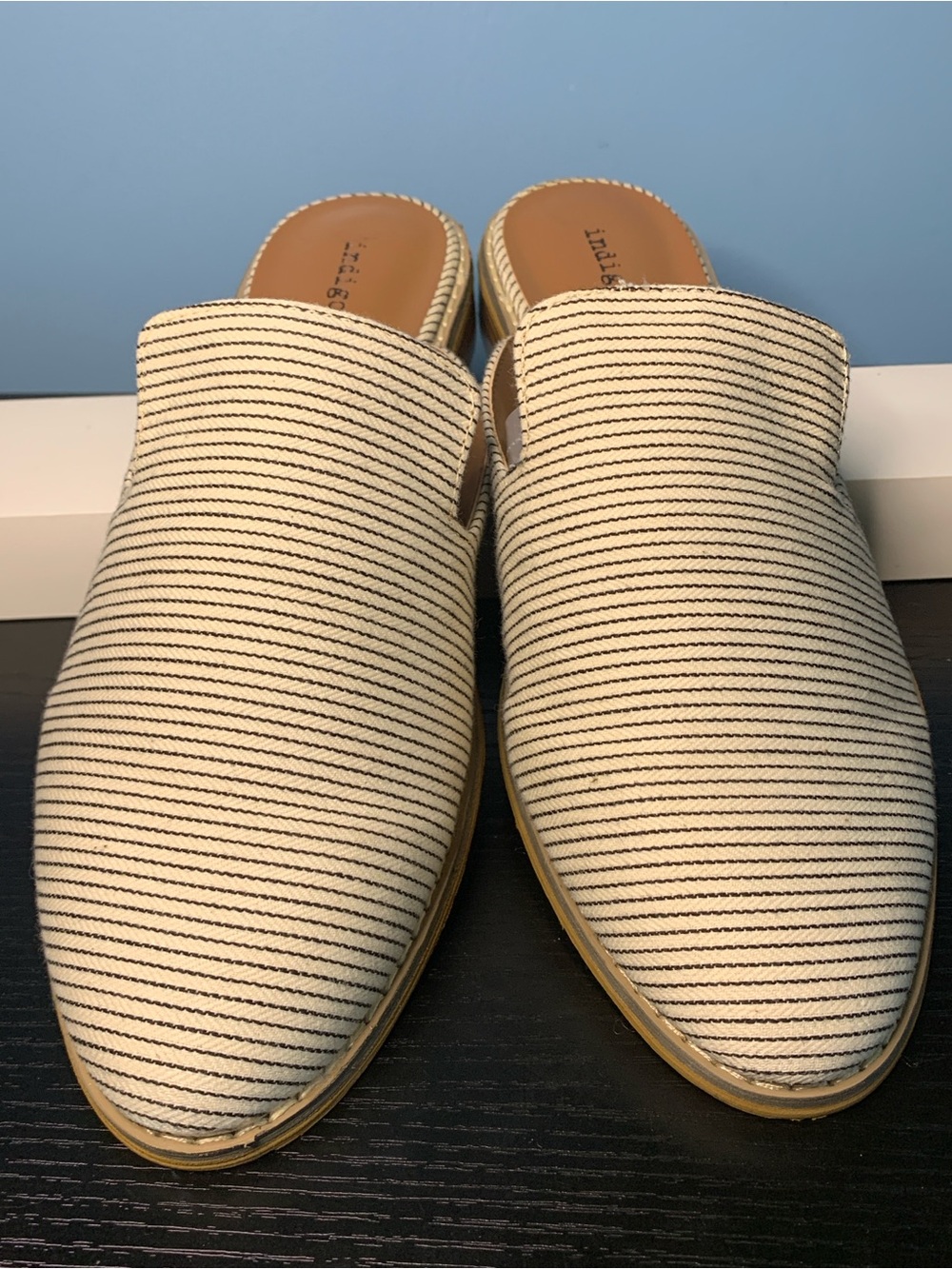 Indigo Women's Cream and Black Striped Slip-On Mules
